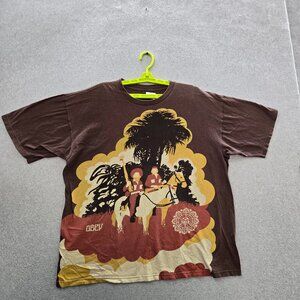 OBEY Men Shirt XL Brown Plagiarism Shepard Fairey Cuban Rider 70s Poster Y2K USA